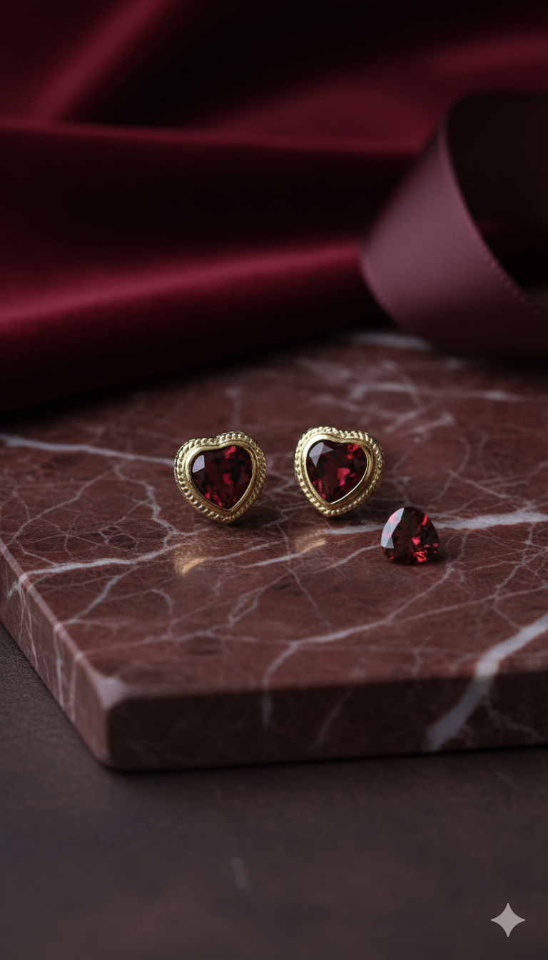 Triquetra | Garnet Gold Earrings
