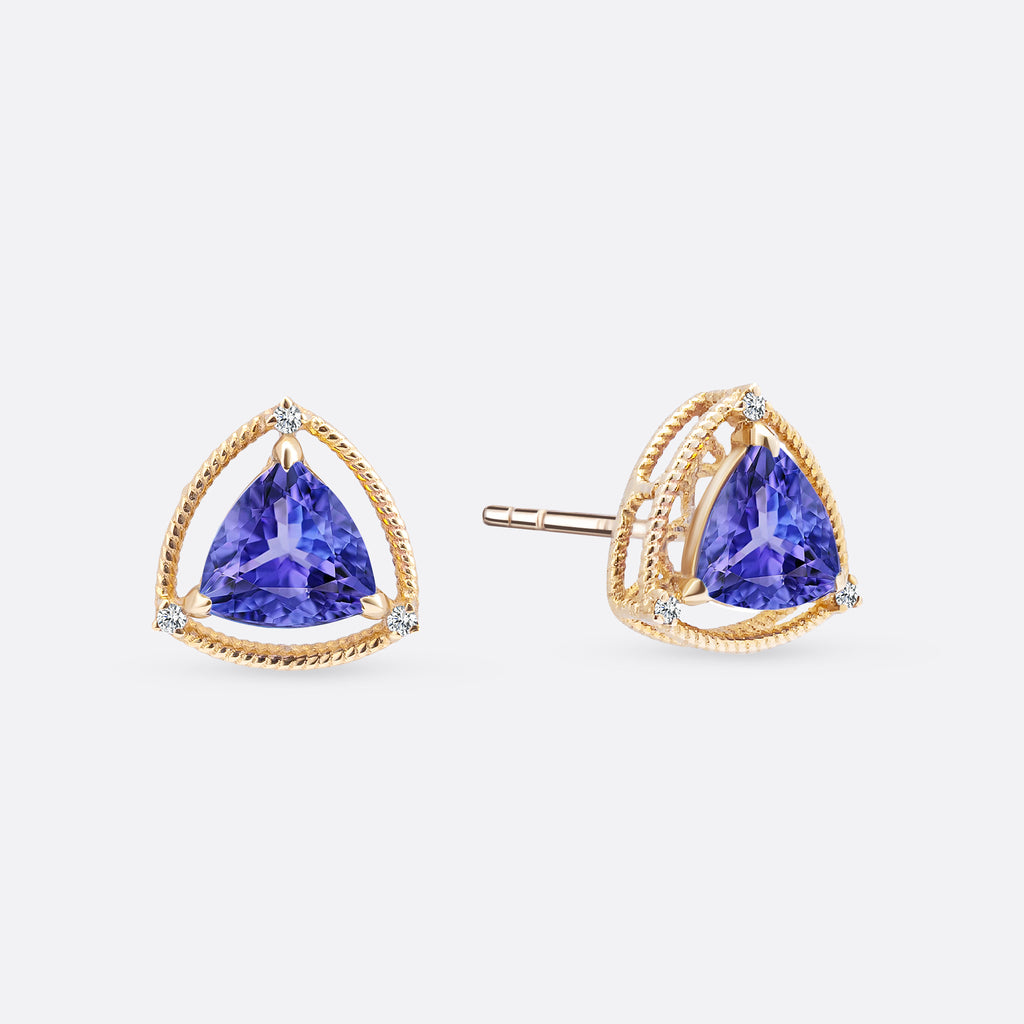 Triquetra | Tanzanite & Diamond Earring Studs in 18K Gold