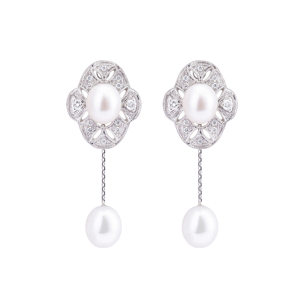 Flower of Life | Pearls Diamond Earrings with Pearl Jacket