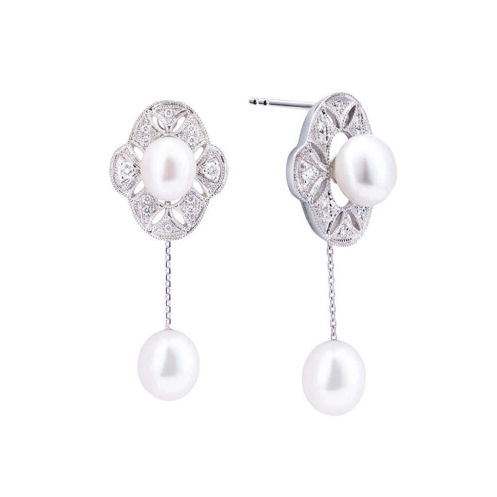 Flower of Life | Pearls Diamond Earrings with Pearl Jacket