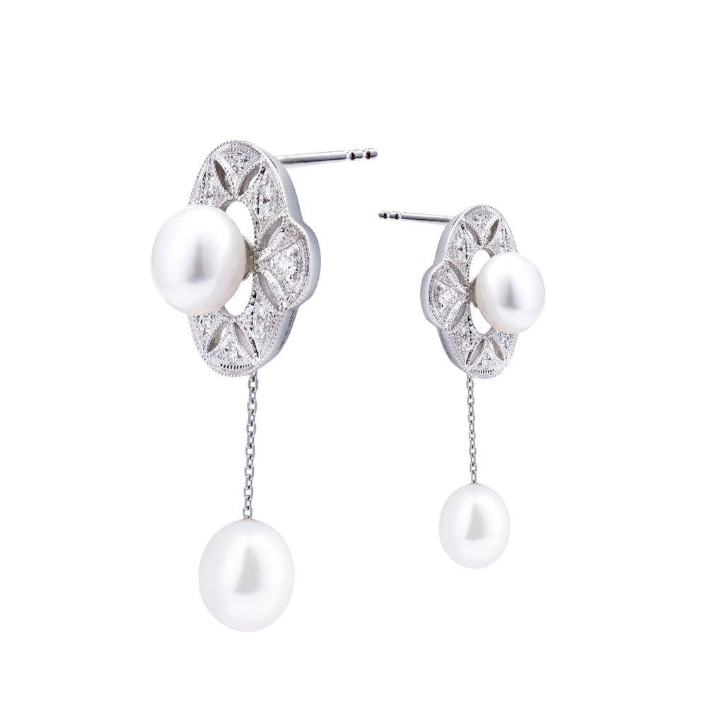 Flower of Life | Pearls Diamond Earrings with Pearl Jacket