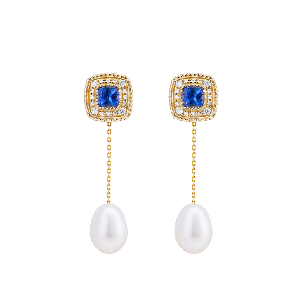 Rope | Tanzanite Yellow Gold Earrings with Pearl Jacket