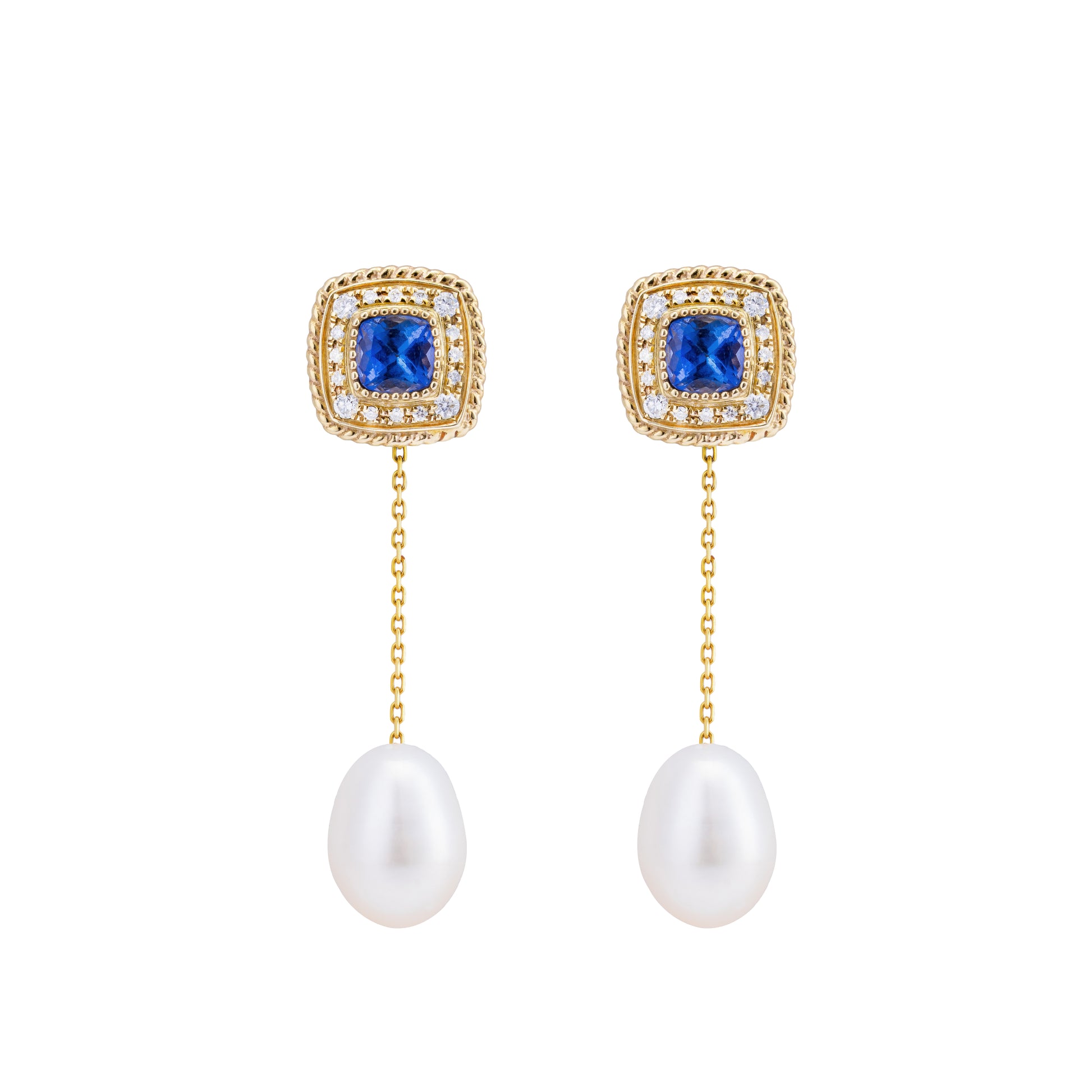 Rope | Tanzanite Yellow Gold Earrings with Pearl Jacket