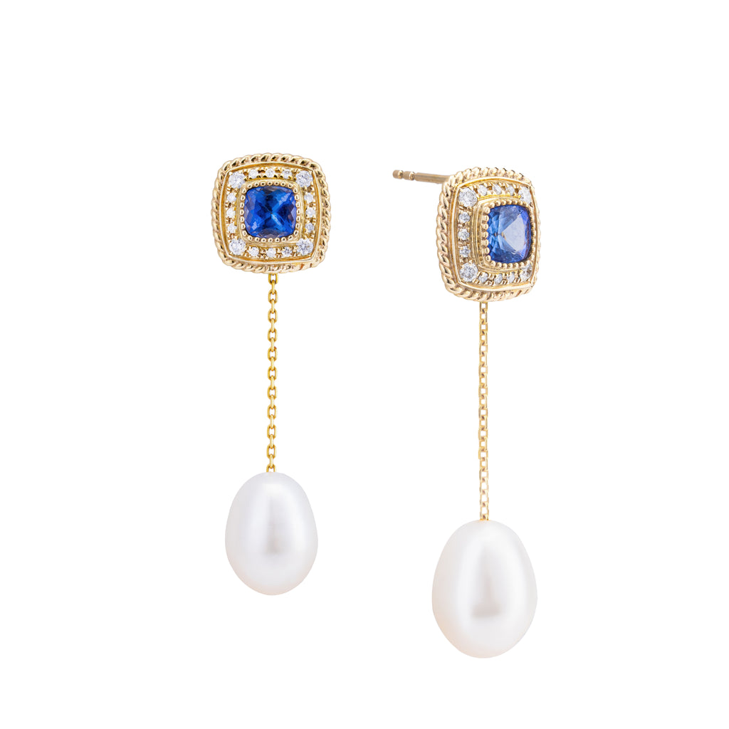 Rope | Tanzanite Yellow Gold Earrings with Pearl Jacket