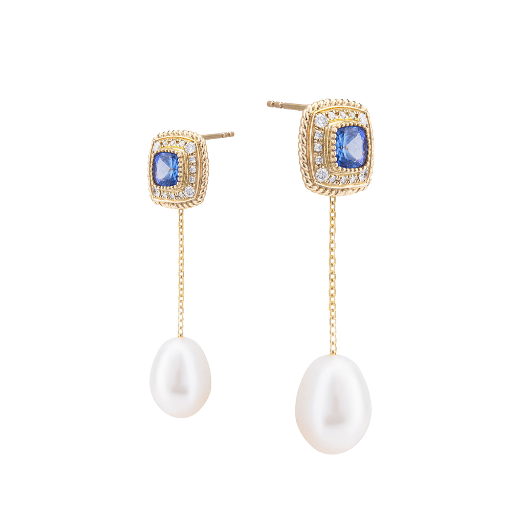 Rope | Tanzanite Yellow Gold Earrings with Pearl Jacket