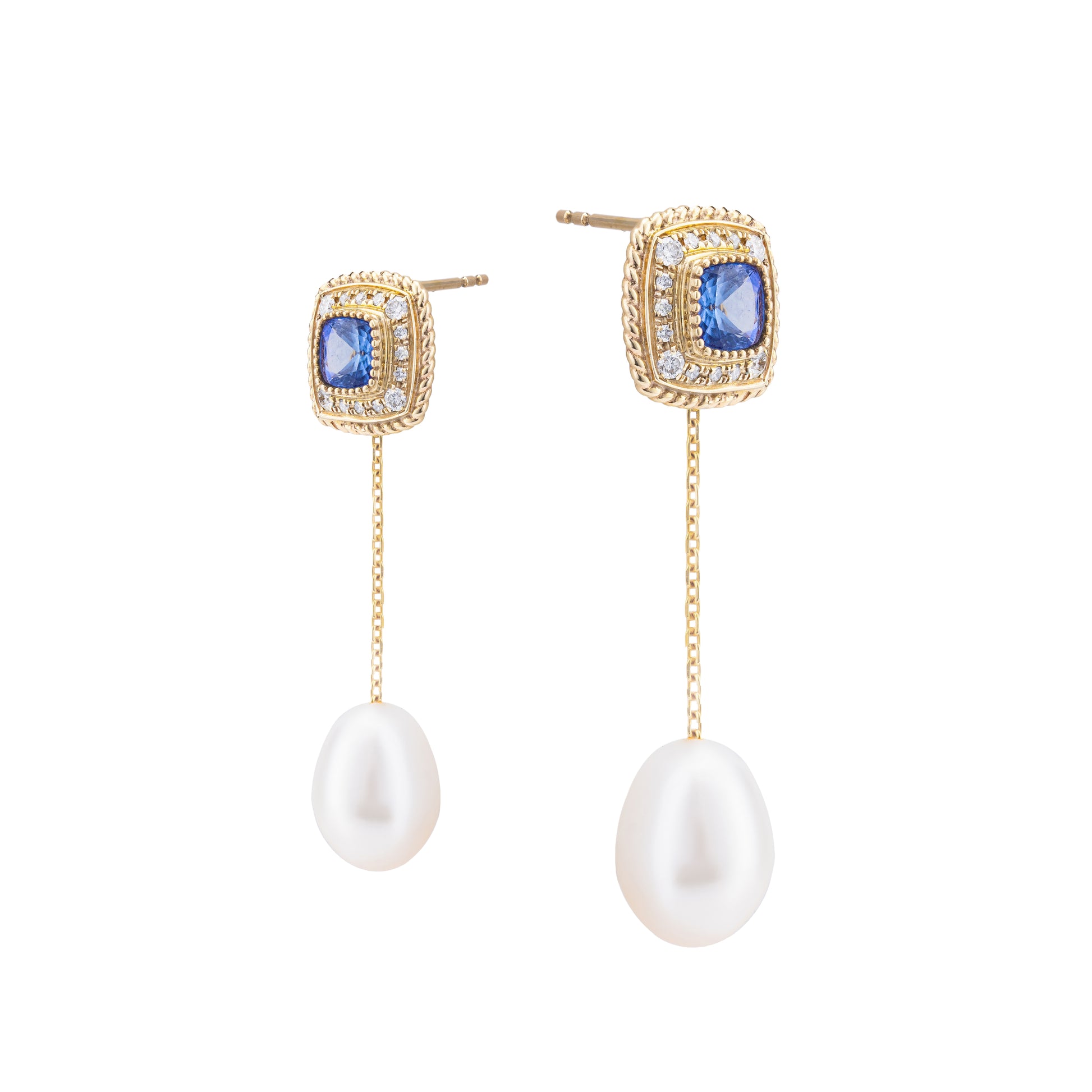 Rope | Tanzanite Yellow Gold Earrings with Pearl Jacket