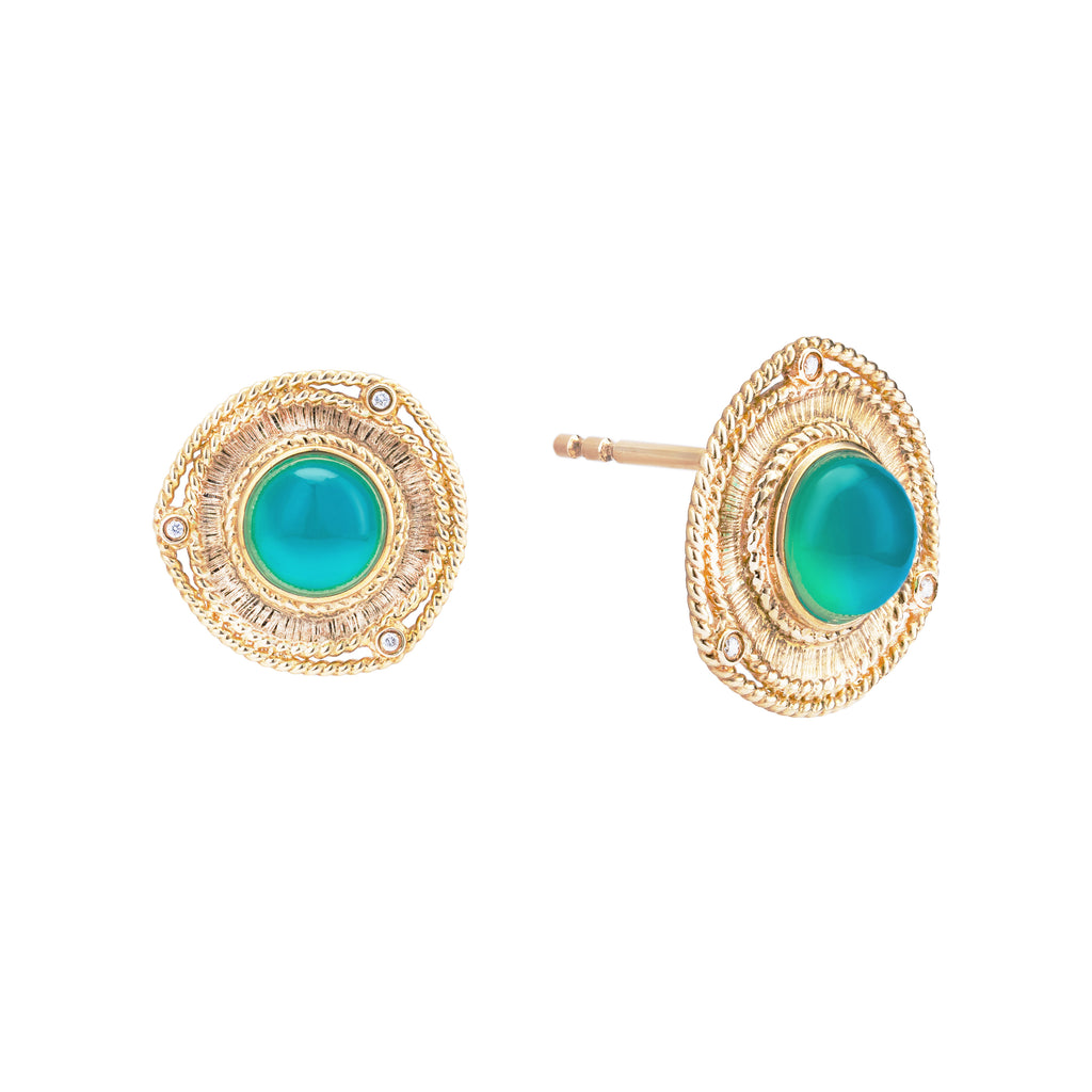 Triquetra | Aqua Chalcedony Yellow Gold Earrings