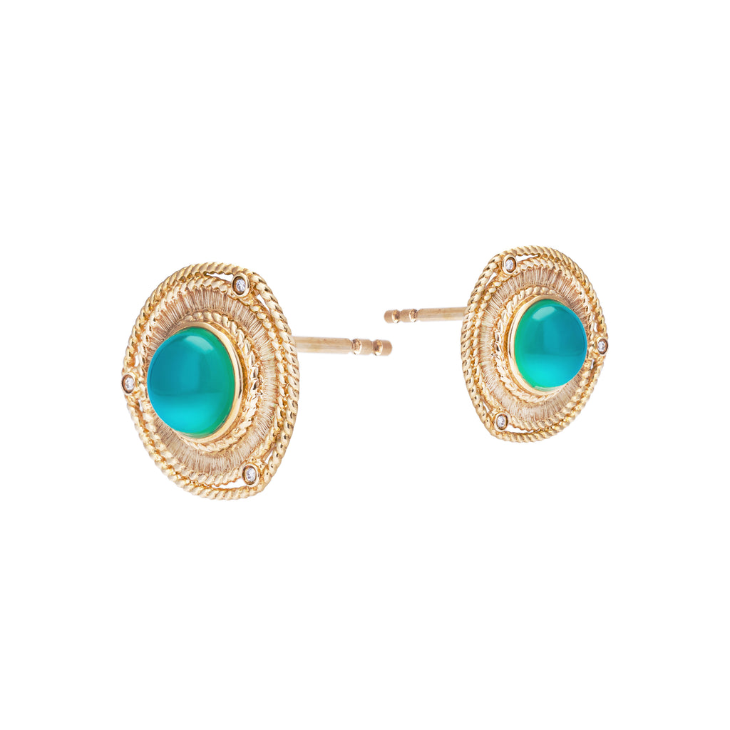 Triquetra | Aqua Chalcedony Yellow Gold Earrings