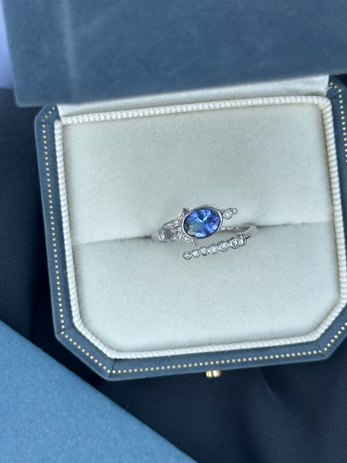 Tanzanite and diamond ring featuring vintage-style Acanthus design by Ostara Jewelry